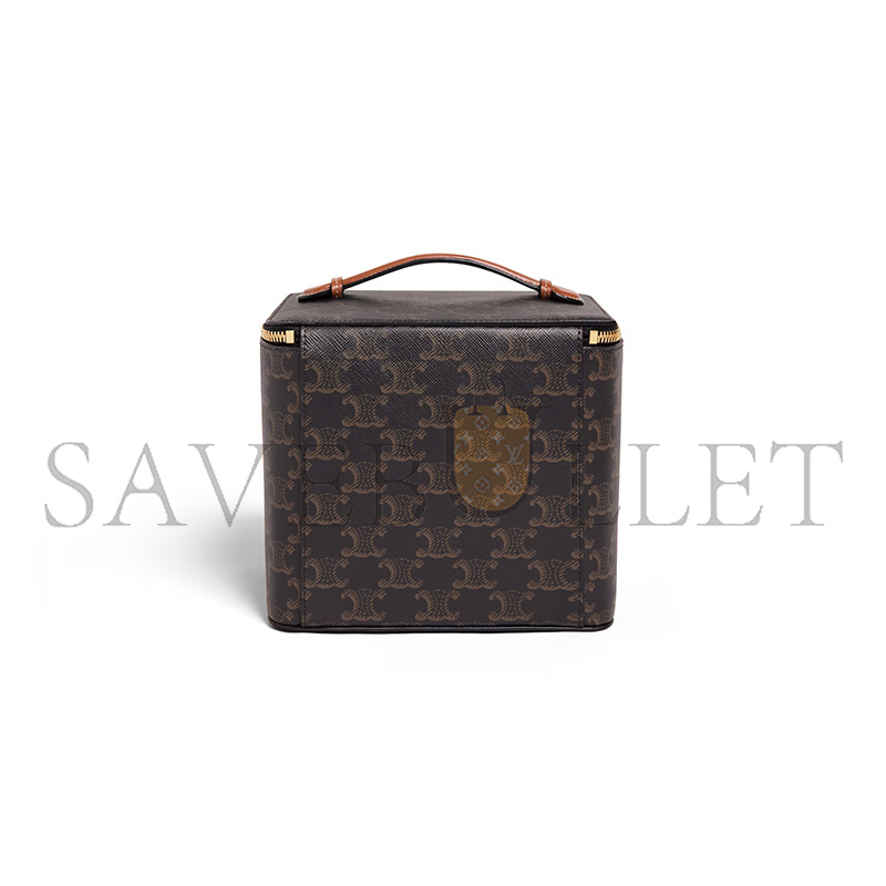 CELINE SQUARE VANITY CASE IN TRIOMPHE CANVAS AND CALFSKIN 4M0942CZJ.04LU (18*14.5*15cm)